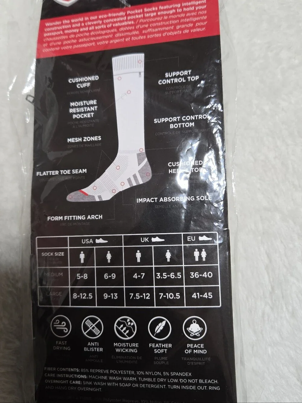 Pocket Socks Over The Calf Passport Security Zipper Pocket Socks NIP 1 Pair